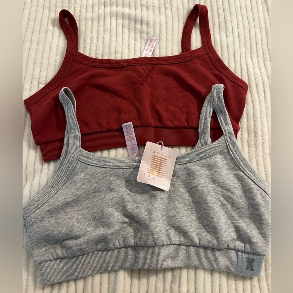 Savage X Fenty Women's Red and Gray Sweatshirt Bralette Duo